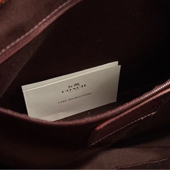 Coach Red Pebbled Leather Tote with Gold Accents - Picture 10 of 14